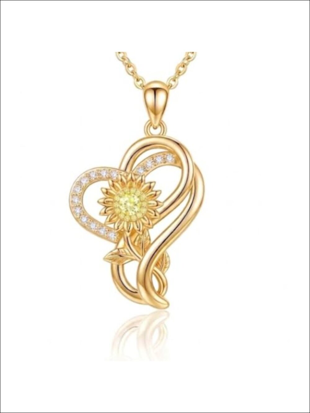 14K Gold Plated Sunflower Pendant Necklace for Women Zircon Gift